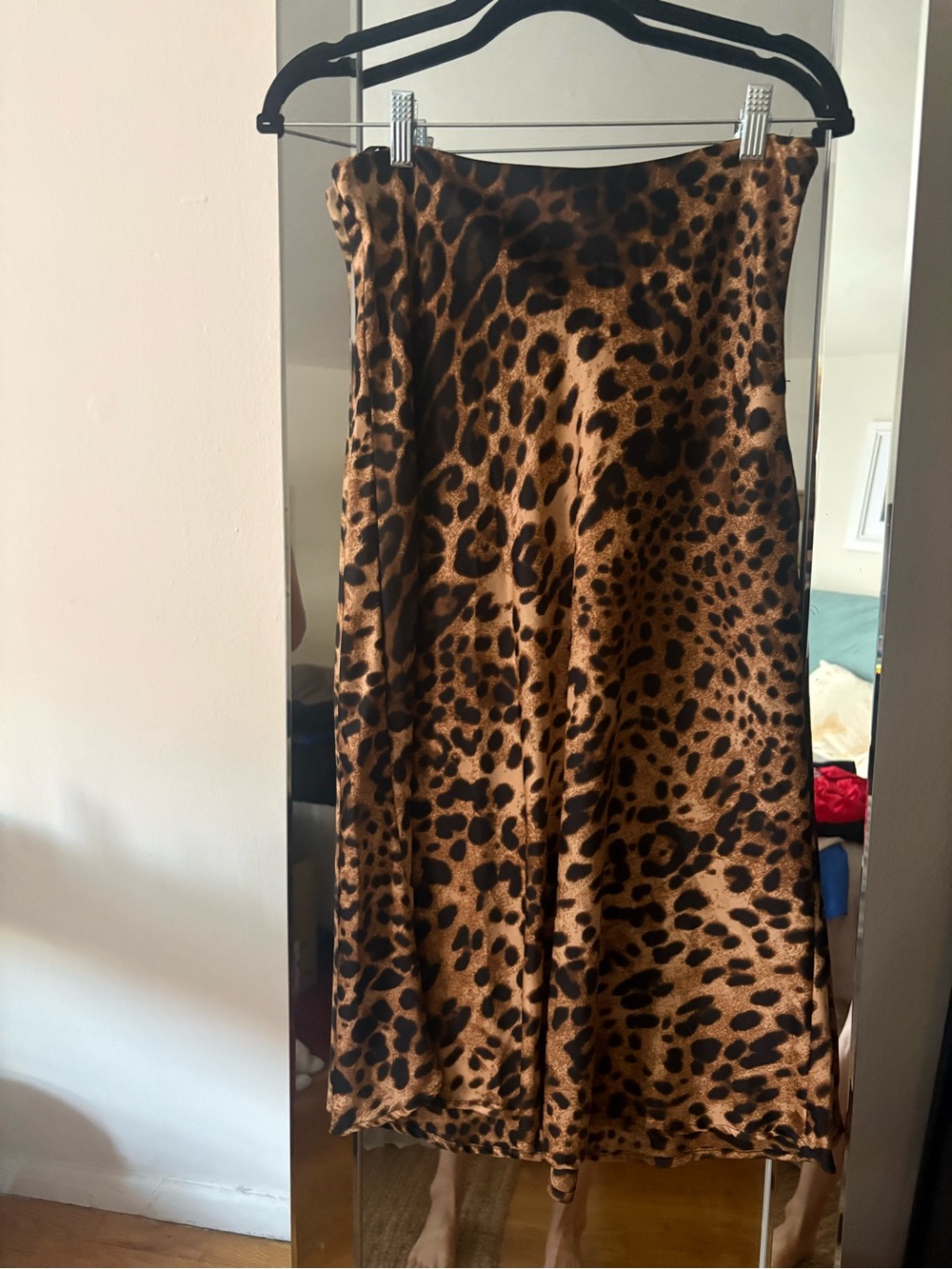 Cotton Candy Leopard Satin Midi Skirt - Brown & Black